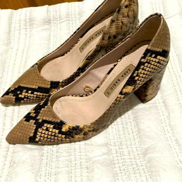Zara Shoes Zara Snakeskin Block Heels Brown And Tan Size Us4